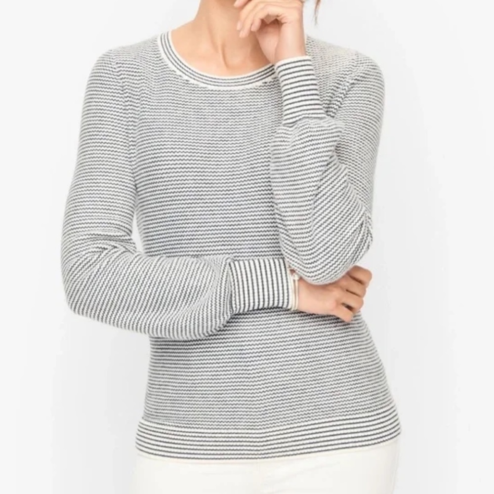 Talbots Bishop Sleeve Stripe Knit Mini Chevron Pattern Sz L